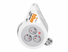 Solight prodlužovací přívod na bubnu 10m, 3 zásuvky, šedý kabel, 3x 1,0mm2 - PB25B