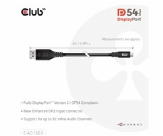 Club3D Kabel USB-C na DisplayPort 2.1 DP54 Bi-Directional...