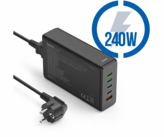 HAMA GaN, Rýchlonabíjačka, 4x USB-C PD/QC 240W