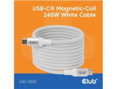 Club3D Kabel magnetický USB-C, 240W PD3.1, 480 Mbps, 2m, bílá