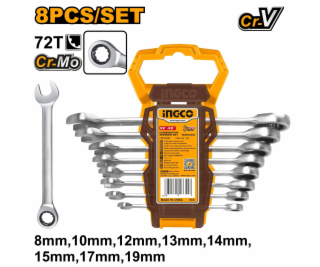 Ingco HKSPAR1082 Klíč očkoplochý račnový CrMo 8-19mm 8ks