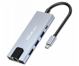 Qoltec Adaptér HUB USB-C 5v1 | USB-C PD 100W | 2xUSB | HD...