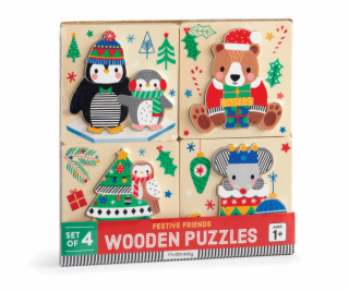 Mudpuppy Dřevěné puzzle sada 4 puzzle Vánoce