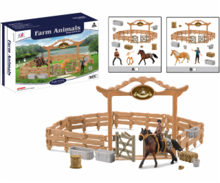 Zvířátka z farmy - Ohrada pro koně s jezdcem 2 druhy