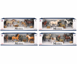 Zvířátka z farmy - Set koní s hříbátkem a krmením 4 druhy