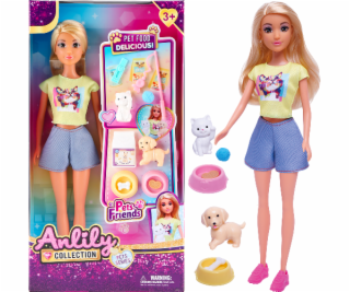 Panenka s kočkou, pejskem a dvěma miskami