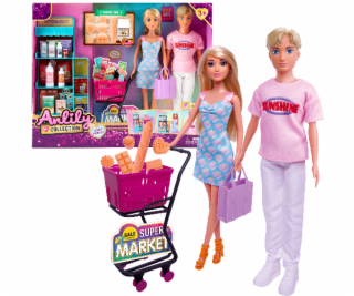 Set panenek v supermarketu s nákupním vozíkem