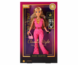 Módní panenka s růžovými károvanými šaty