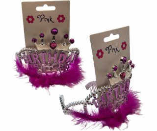 Čelenka Happy Birthday s fuchsiovým peřím