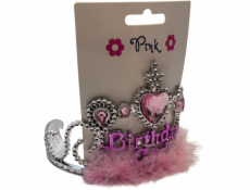 Čelenka Happy Birthday s růžovým peřím