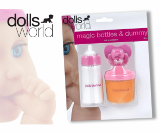 Dolls World - Sada - láhev mléka, láhev šťávy a dudlík