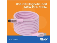 Club3D Kabel magnetický USB-C, 240W PD3.1, 480 Mbps, 2m, růžová