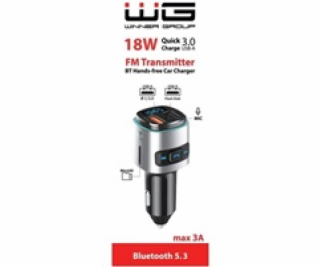 WG - Nabíječka do auta, Transmitter FM, QC 3.0, stříbrná