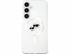 Karl Lagerfeld Pouzdro Button Karl & Choupette Heads s potiskem loga MagSafe pro Samsung Galaxy S25 Plus bílé