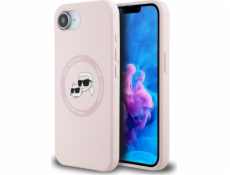 Karl Lagerfeld Silikonový kryt s motivem Karl&Choupette Heads MagSafe pro iPhone 16e růžový