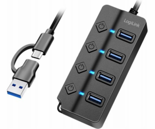 LogiLink HUB 4xUSB-A, Gen1, 4x ON/OFF, černý