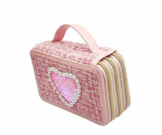 Nice Tvídový penál, 3 úrovně, světle růžový