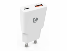 NEDIS síťová nabíječka/ 30 W/ PD 3.0/ rychlé nabíjení/ 1.5 / 2.0 / 2.22 / 3.0 A/ USB-A/ USB-C/ bílá