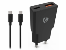 NEDIS síťová nabíječka/ 20 W/ PD 3.0/ rychlé nabíjení/ 1.5 / 2.0 / 2.22 / 3.0 A/ USB-A/ USB-C/ černá/ kabel 1,5m