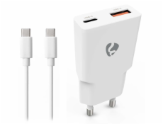 NEDIS síťová nabíječka/ 20 W/ PD 3.0/ rychlé nabíjení/ 1.5 / 2.0 / 2.22 / 3.0 A/ USB-A/ USB-C/ bílá/ kabel 1,5m