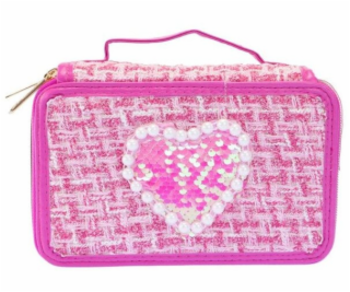 Nice Tvídový penál, 3 úrovně, tmavě růžový