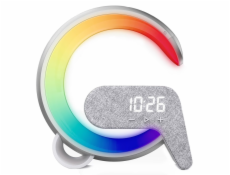 IMMAX LED relaxační lampička FLAMINGO/ Qi nabíjení/ budík/ RGB/ 300lm/ USB výstup/ BT 5.1/ stříbrná