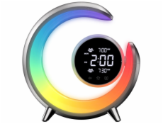 IMMAX LED noční lampička PEACOCK s hodinami/ RGB světlo/ 20W/ 400lm/ 5V/2,1A/ USB port/ stříbrná