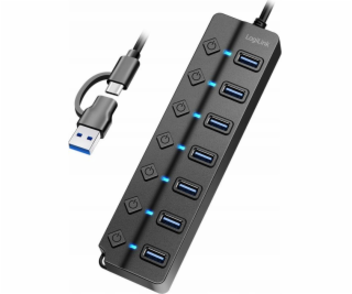 LogiLink HUB USB3.2 Gen1, 7x USB-A, 7x ON/OFF, černý