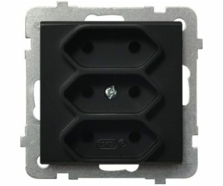 Ospel Sonata trojitá zásuvka Euro černá metalická (GP-3R/...