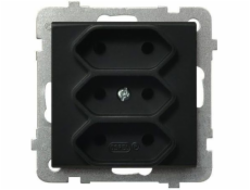 Ospel Sonata trojitá zásuvka Euro černá metalická (GP-3R/m/33)