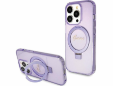 Guess Guess GUHMP15LHRSGSU pevný kryt pro iPhone 15 Pro 6.1 fialový/fialový s kroužkem a stojánkem, třpytkami a MagSafe