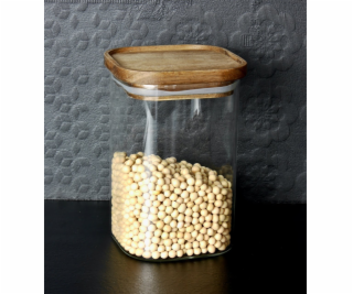 5five Skleněná nádoba s víkem z akáciového dřeva, 1 l