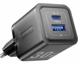 Ładowarka Vention 1x USB-A 1x USB-C GaN 30W czarna