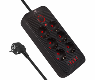 Maclean Prodlužovací kabel MCE391 B, 6 zásuvek, 4xUSB-A, ...
