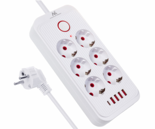 Maclean MCE391 W prodlužovací kabel 6 zásuvek 4xUSB-A 1xU...