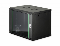 Digitus Cabinet DIGITUS Dynamic 19 9U jednodílná nástěnná síťová skříň, 600x450, skleněné dveře, černá, nesestavená, 60 kg