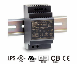 Zdroj Mean Well HDR-60-15 na DIN lištu, 15V, 4A