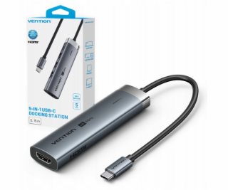 Hub 5w1 Vention USB-C 100W PD 5Gbps 4K@60Hz srebrny