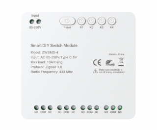 ZigBee 4-kanálový spínací modul s beznapěťovým kontaktem ...