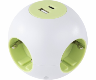 REV PowerGlobe Steckdosenwürfel 4-fach USB weiß-gr.1,4m01...