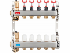 Ferro Nerezový rozdělovač 1, 4cestný, s termostatickými ventily, průtokoměry, automatickými odvzdušňovacími ventily, vypouštěcími ventily a 3/4  niplemi