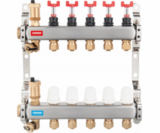 Nerezový rozdělovač 1 2-cestný s termostatickými ventily,...