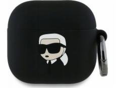 Karl Lagerfeld KLA4RUNIKK silikonový kryt na AirPods 4 černý/černý s 3D hlavou Karla