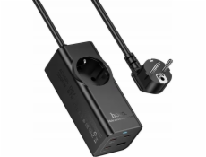 Hoco Prodlužovací kabel 1 zásuvka + USB A + 3 x Typ C PD QC3.0 3A 67W NS9 2 m černý