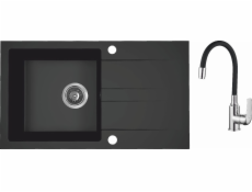 Laveo AQ.901-1019505 / AQUAFORM / MARANELLO ELASTICO / MONO Dřez z černé žuly 44X76CM, 1K+OC, flexibilní baterie, sifon /