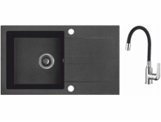 Laveo AQ.901-1011505 / AQUAFORM / MARANELLO ELASTICO / Dřez z černé žuly 44x76cm, 1K+OC, flexibilní baterie, sifon /