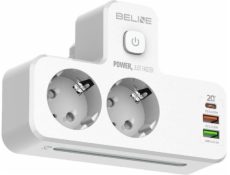 Beline Prodlužovací kabel s LED podsvícením 2xUSB-A/USB-C/2xAC bílý