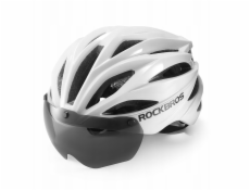 RockBros Cyklistická helma s kšiltem, odnímatelné UV brýle, unisex, lesklá - bílá