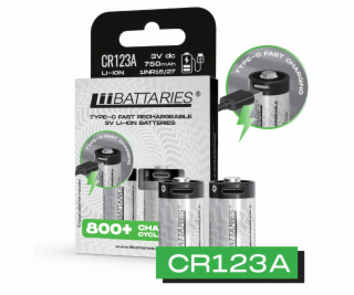 CR123 Baterie LiiBatteries 750mAh, černá/2 ks, USB-C