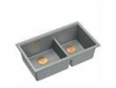 GraniteQ ČTVRÁK | LOGAN 120 | žulový kuchyňský dřez SILVER STONE + MĚĎ PVD | rozměry: 76 x 45 x 23,5 cm | 2komorová vložka | výška dna skříňky od: 80 cm